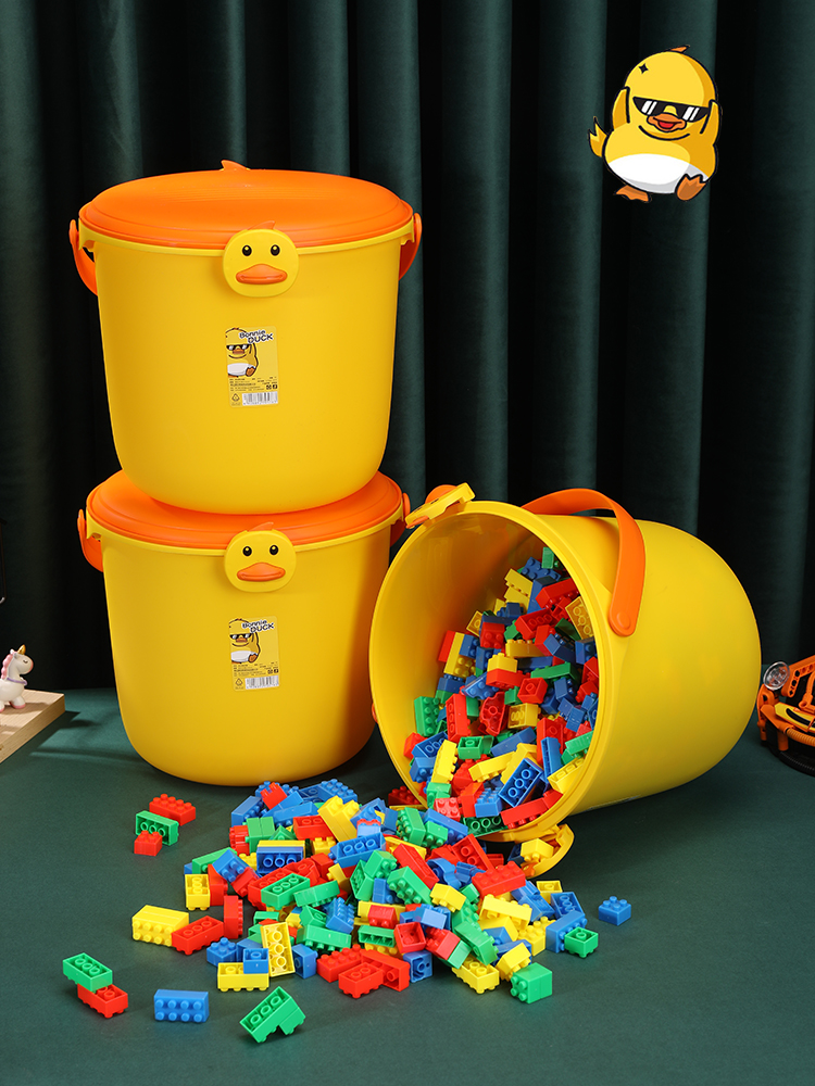 新疆包邮儿童卡通玩具收纳桶手提水桶积木颗粒盒整理箱可爱零食杂