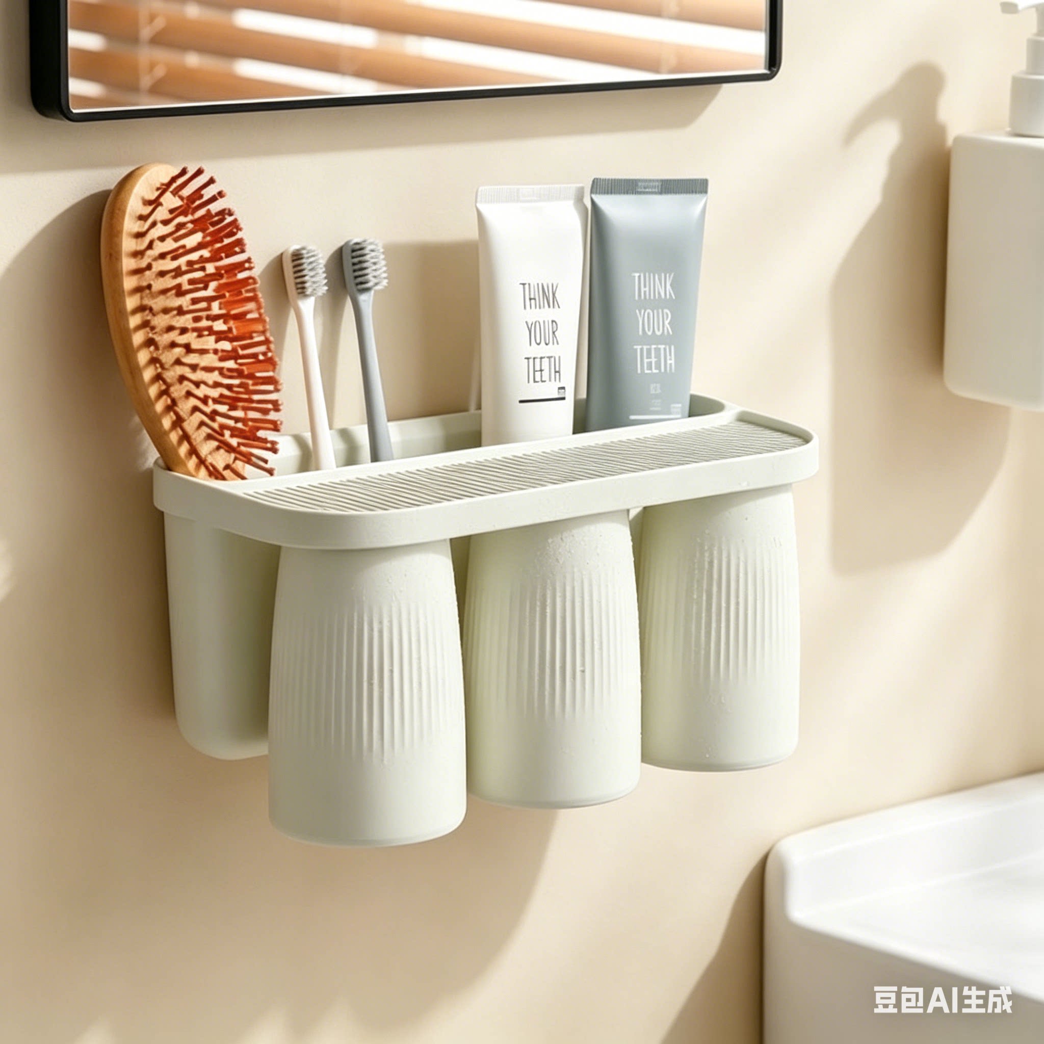 漱口杯置物架套装一家三口壁挂式免打孔牙膏牙刷牙杯磁吸收纳架