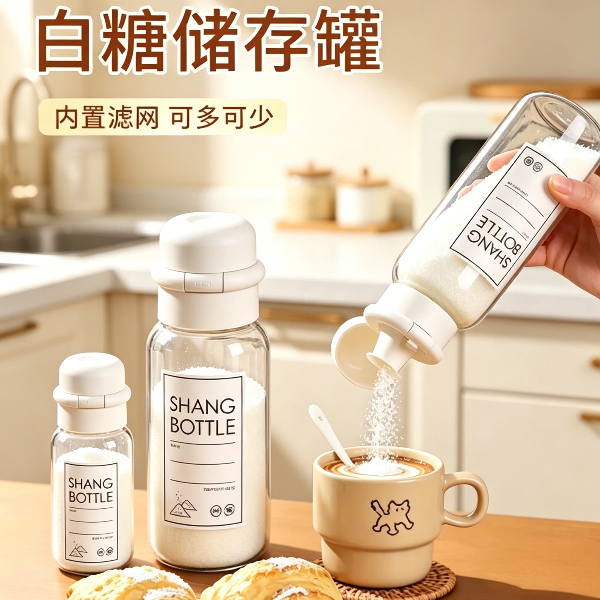 高硼硅玻璃白砂糖专用分装收纳瓶白糖罐定量控糖撒料瓶盐罐调料瓶