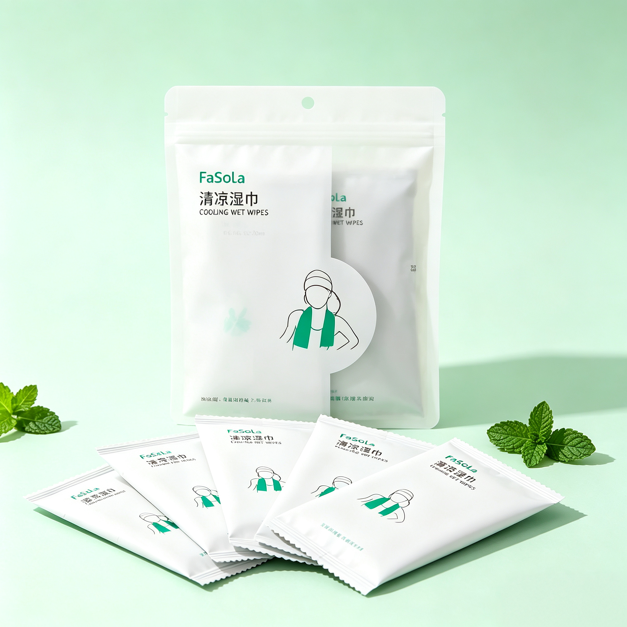 清凉薄荷湿巾军训学生夏季一次性降温凉感便携擦汗巾止汗湿纸巾