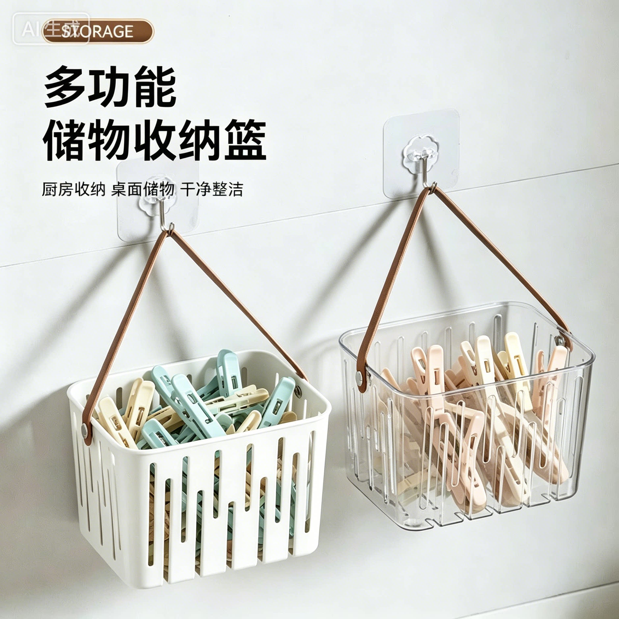 厨房大蒜生姜辣椒收纳篮阳台壁挂晾晒夹子沥水收纳篮塑料手提篮图片