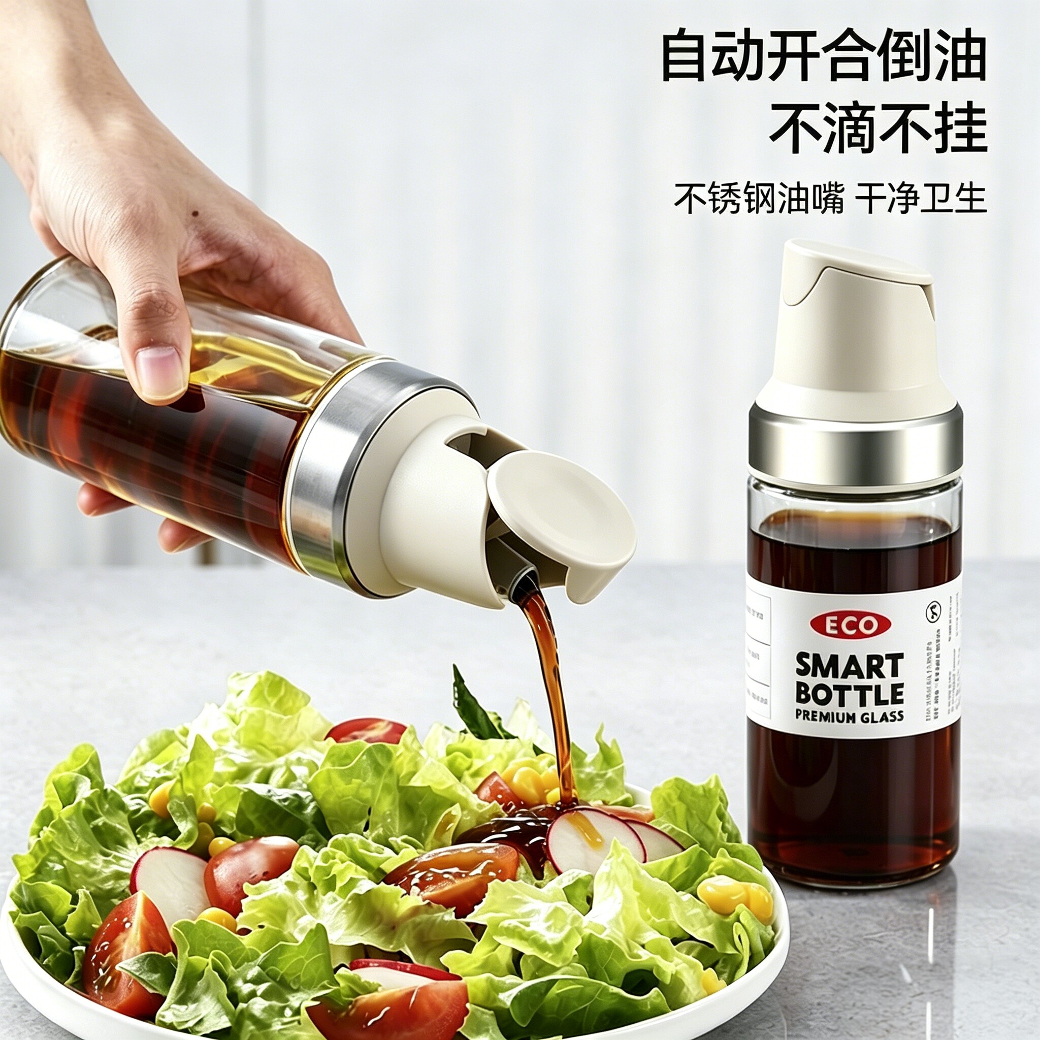 日式自动开合调味瓶酱油醋壶迷你小号分装玻璃不挂油壶专用香油瓶