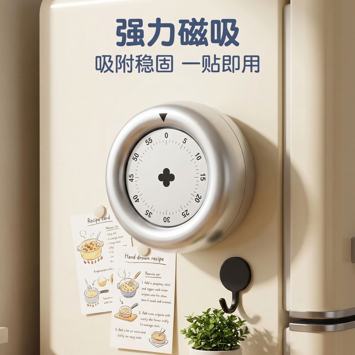 四叶草机械定时器磁吸式倒计时闹钟厨房高颜值烹饪做菜大声提醒器