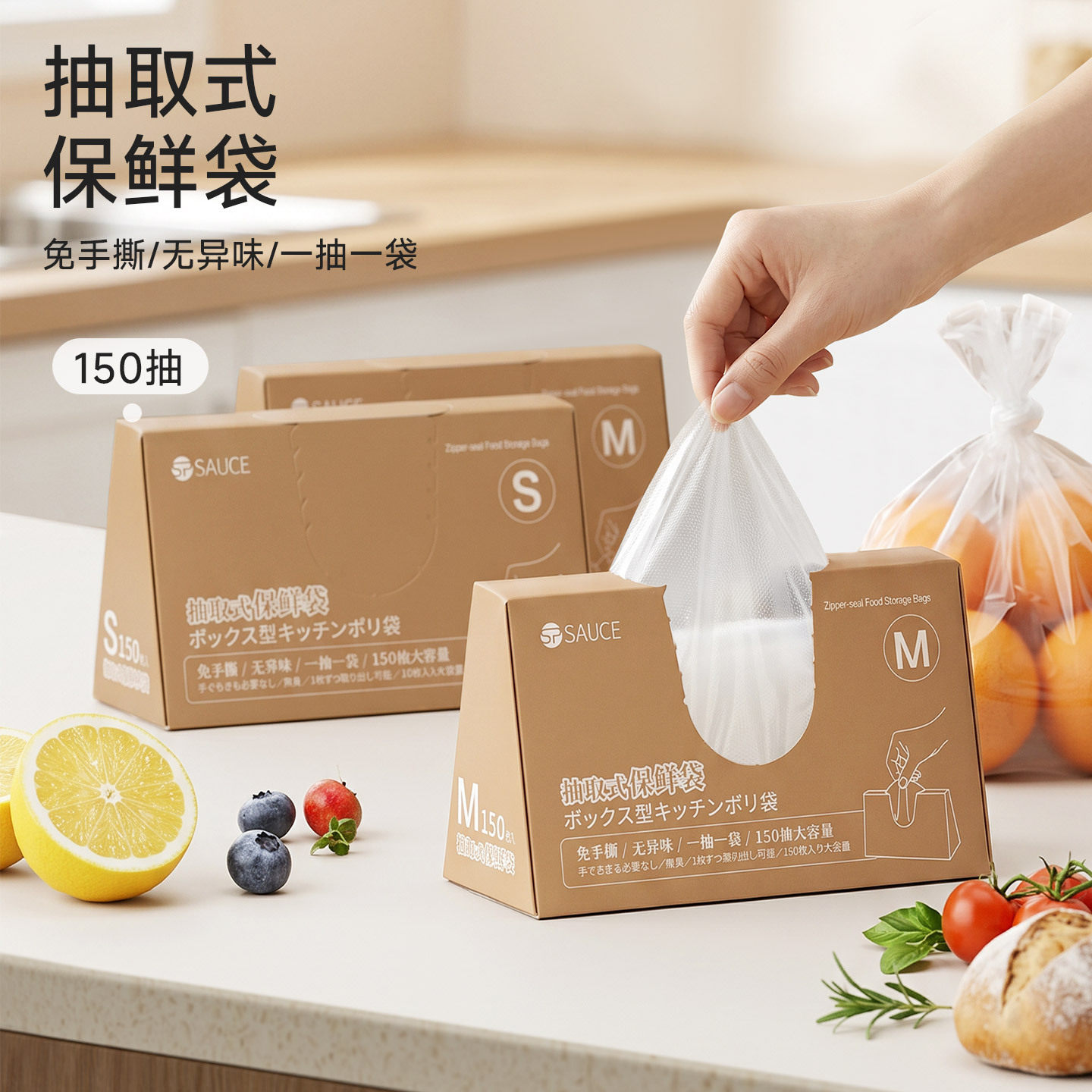 保鲜袋食品级冰箱食材冷藏一次性食品袋厨房免撕抽取式塑料袋