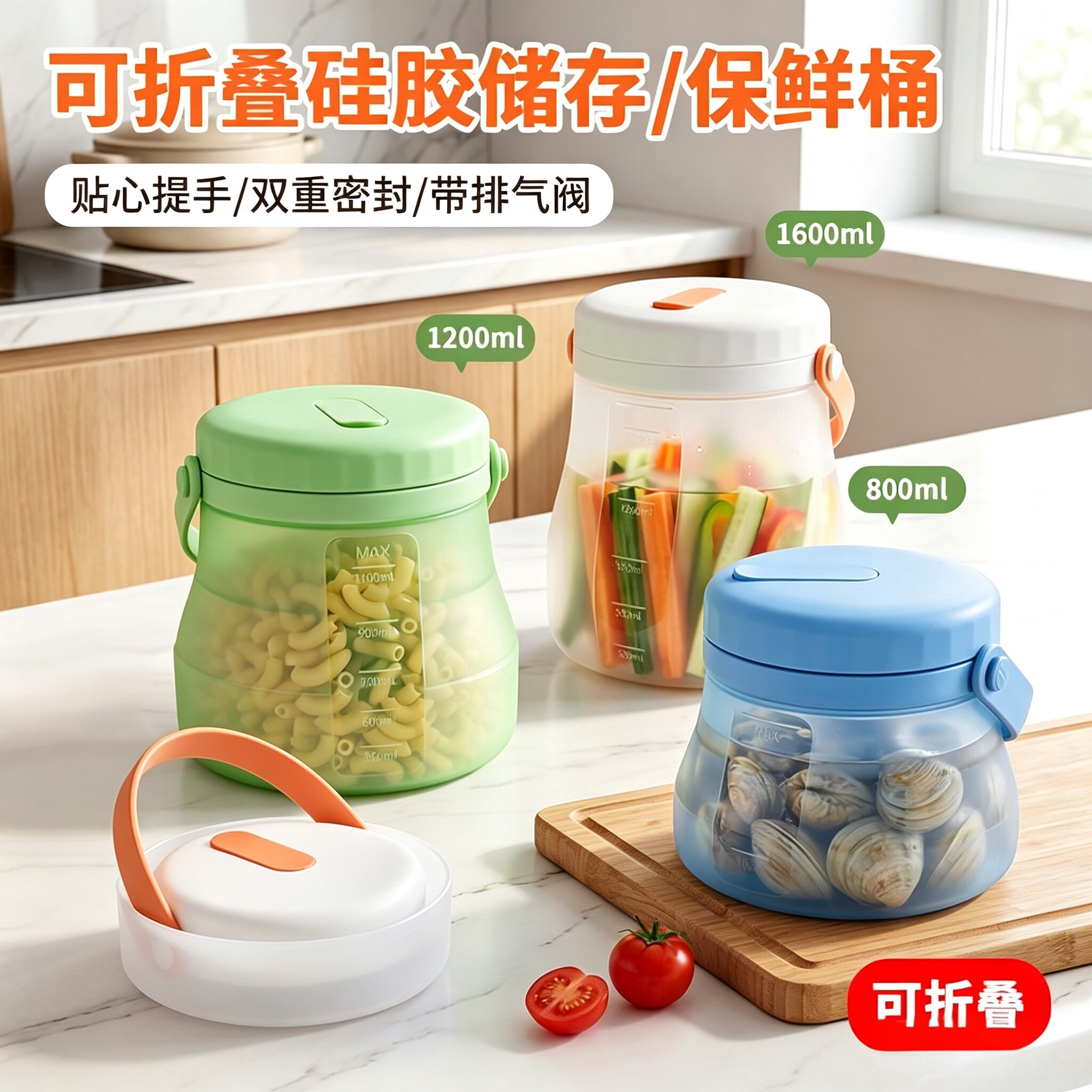 冰箱海鲜冷藏收纳桶贝壳海虾保鲜桶食品级可折叠密封腌菜泡菜桶