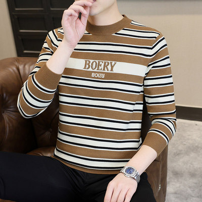 高品质毛线衣男潮流修身条纹毛衣