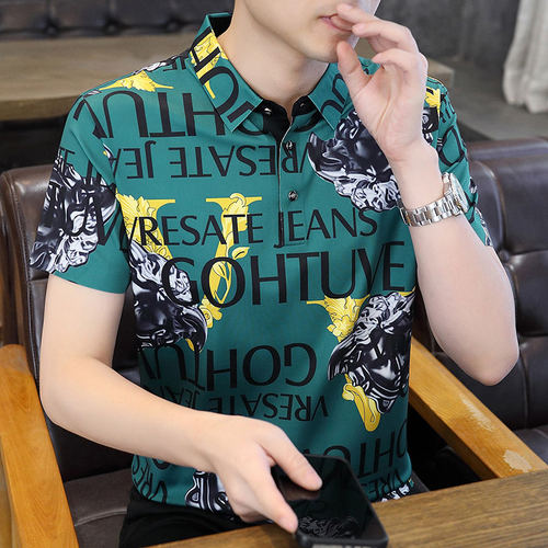 欧洲站潮牌冰丝印花POLO衫男短袖