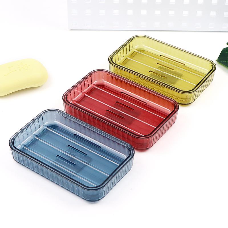 百优汇透明直角皂盒大容量双层