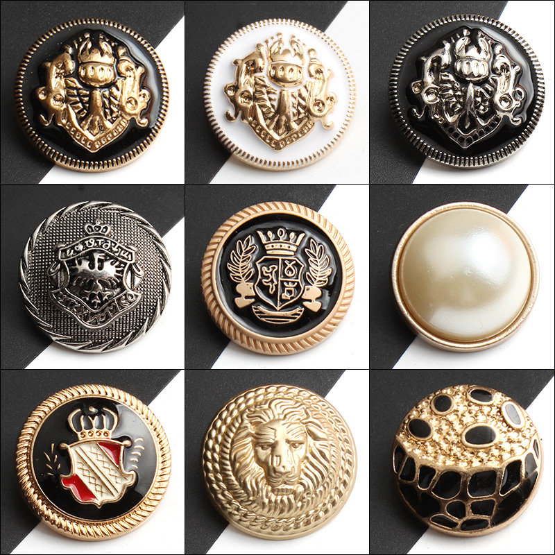 圆形风衣毛呢金色装饰复古钮扣子