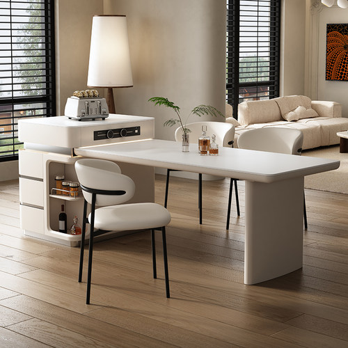 奶油风岛台餐桌一体式