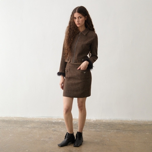 TMS STUDIO 原创设计编织面料香风秋冬羊毛包臀一步短半身裙