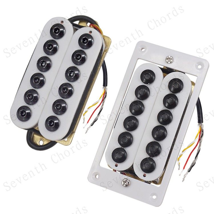 白色大磁柱双块双联电吉他双线圈拾音器 Humbucker Pickup 4接线