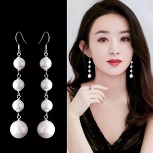 甜美镶嵌气质高级感珠宝首饰 防珍珠长款 正品 足银s999纯银耳环新款