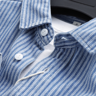 休闲衬衫 美式 纯棉条纹衬衣春秋季 帅气牛仔衣外套男士 重磅偏厚实