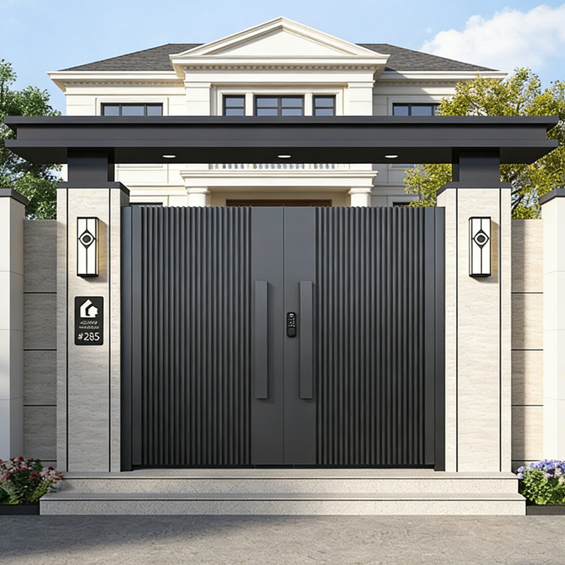 户外铝合金庭院大门铁艺别墅双开门电动乡村不锈钢农村自建房小区