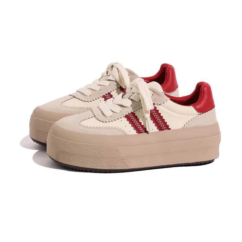 红色复古拼色厚底德训鞋女2026年早春新款时尚百搭舒适休闲运动鞋