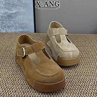 牛皮版6cm厚底增高女鞋全包勃肯鞋软底不累脚单鞋百搭轻便休闲鞋