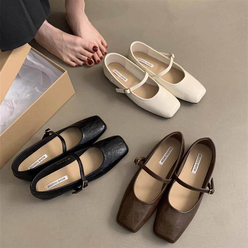 法式复古方头浅口单鞋女2026春季新款韩版仙女休闲软平底玛丽珍鞋,女鞋,玛丽珍鞋,淘宝优惠券,粉丝福利购,淘宝优惠卷