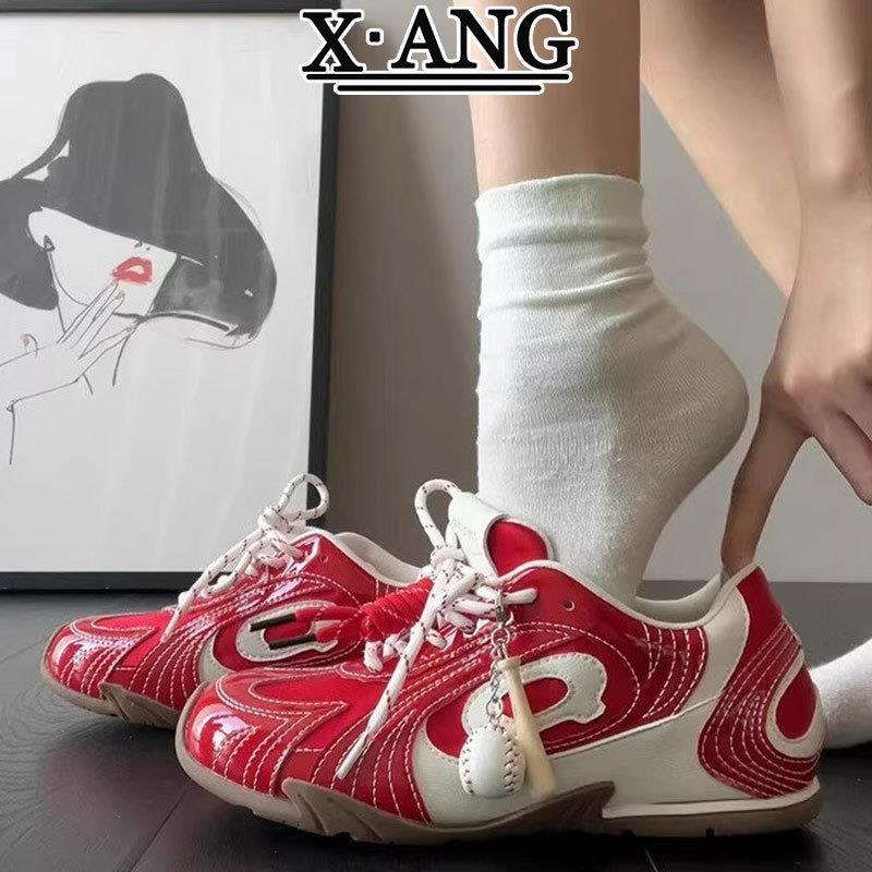 真皮红色德训鞋女款平底赛车鞋2026秋季新款百搭休闲运动鞋小白鞋