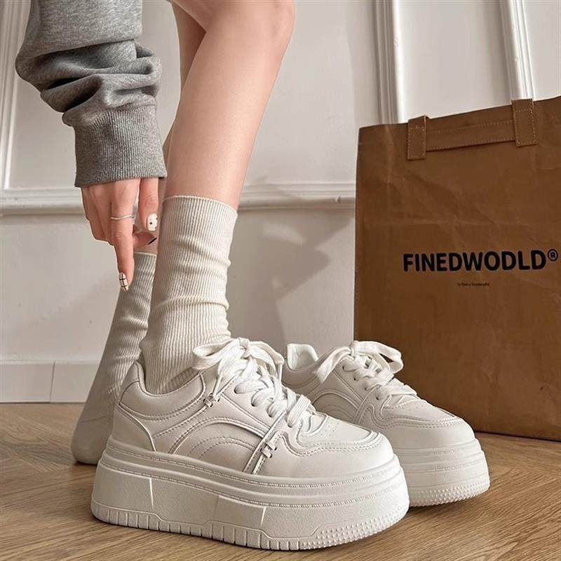 松糕厚底小白鞋女2026年春季新款小个子增高圆头系带休闲运动板鞋,运动鞋new,板鞋,淘宝优惠券,粉丝福利购,淘宝优惠卷