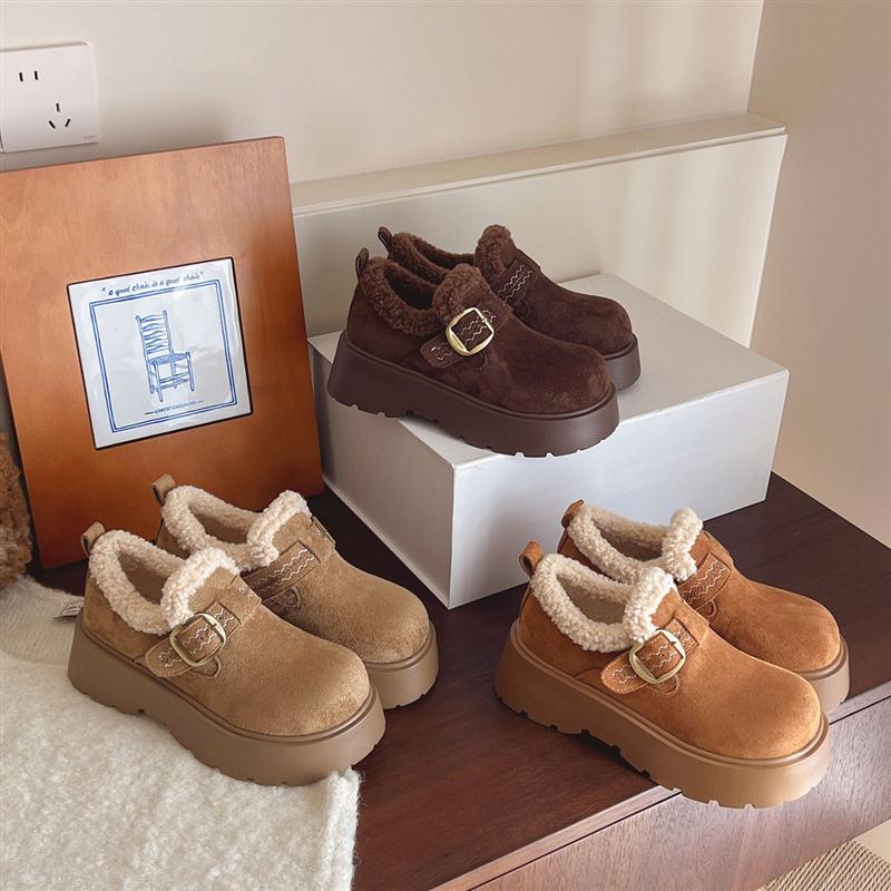 厚底增高加绒加厚全包勃肯鞋女2025新款冬季毛毛棉鞋雪地靴乐福鞋