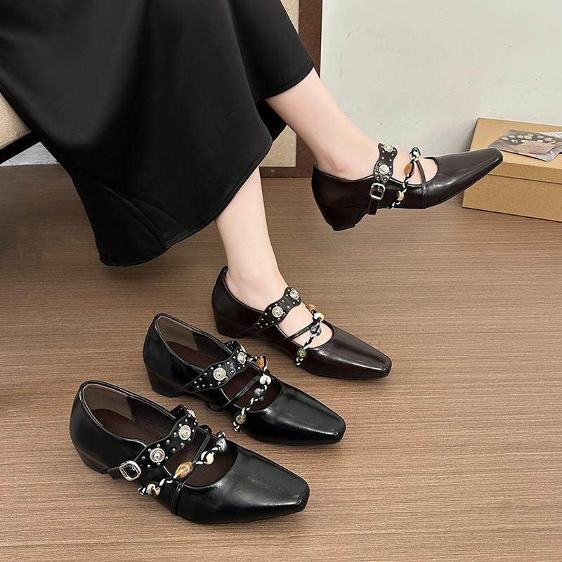 复古铆钉波西米亚浅口玛丽珍鞋女2026年新款百搭配裙子气质小皮鞋,女鞋,玛丽珍鞋,淘宝优惠券,粉丝福利购,淘宝优惠卷