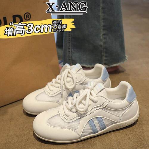 真皮系带德训鞋子女鞋阿甘鞋夏季透气网面软底小白鞋休闲运动鞋子