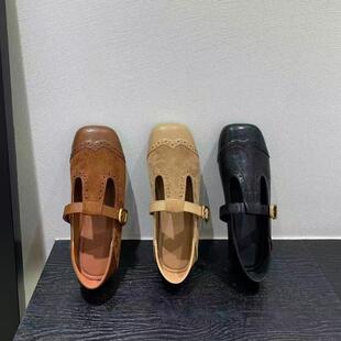 复古平底丁字扣带单鞋女2026年新款韩版小皮鞋英伦风雕花玛丽珍鞋