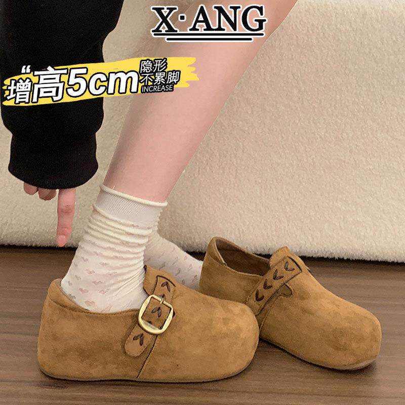 牛皮版超软厚底内增高勃肯鞋子女鞋2026新款配裙子懒人单鞋乐福鞋