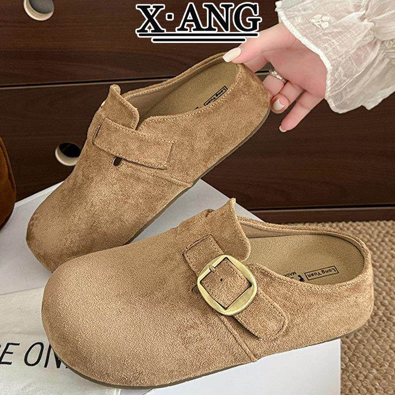 牛反绒5cm厚底增高勃肯鞋女鞋子2026秋季新款包头半拖外穿懒人鞋