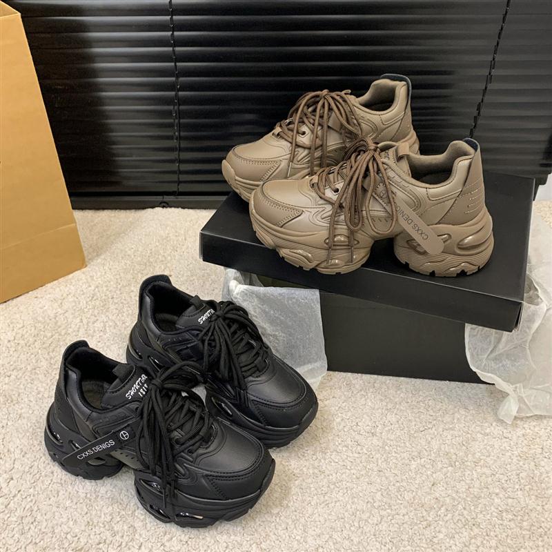 谷韵老爹鞋女款2025新款秋冬厚底内增高小个子女鞋棕色休闲运动鞋