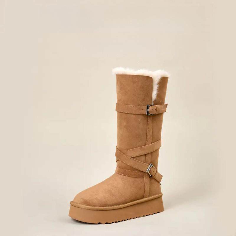 2026冬季新款皮毛一体厚底时尚雪地靴女保暖加绒中筒靴皮带扣棉靴,女鞋,时尚雪地靴,淘宝优惠券,粉丝福利购,淘宝优惠卷