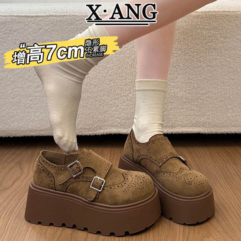 7cm厚底增高跟小个子女鞋牛皮勃肯鞋2026春季新款乐福鞋松糕单鞋