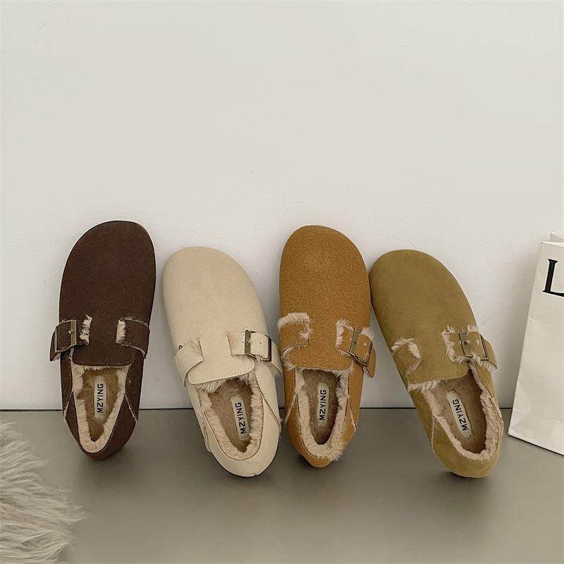 Luji复古加绒圆头豆豆鞋女2022冬季新款一脚蹬软底保暖小众棉拖鞋,居家布艺,居家棉拖/棉鞋,淘宝优惠券,粉丝福利购,淘宝优惠卷