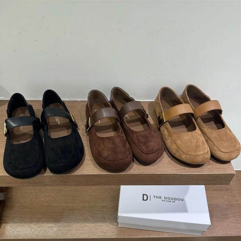 羊皮版~真皮绒面浅口一字带单鞋女2026新款温柔平底玛丽珍晚晚鞋,女鞋,玛丽珍鞋,淘宝优惠券,粉丝福利购,淘宝优惠卷