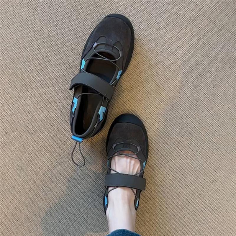 澜柜版~复古登山运动厚底玛丽珍鞋女魔术贴机能风软皮百搭单鞋子