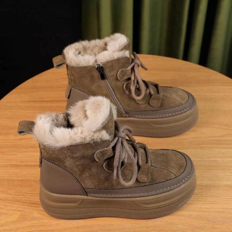 加绒保暖马丁短靴防水防滑棉鞋子2026年冬季新款厚底增高雪地靴女