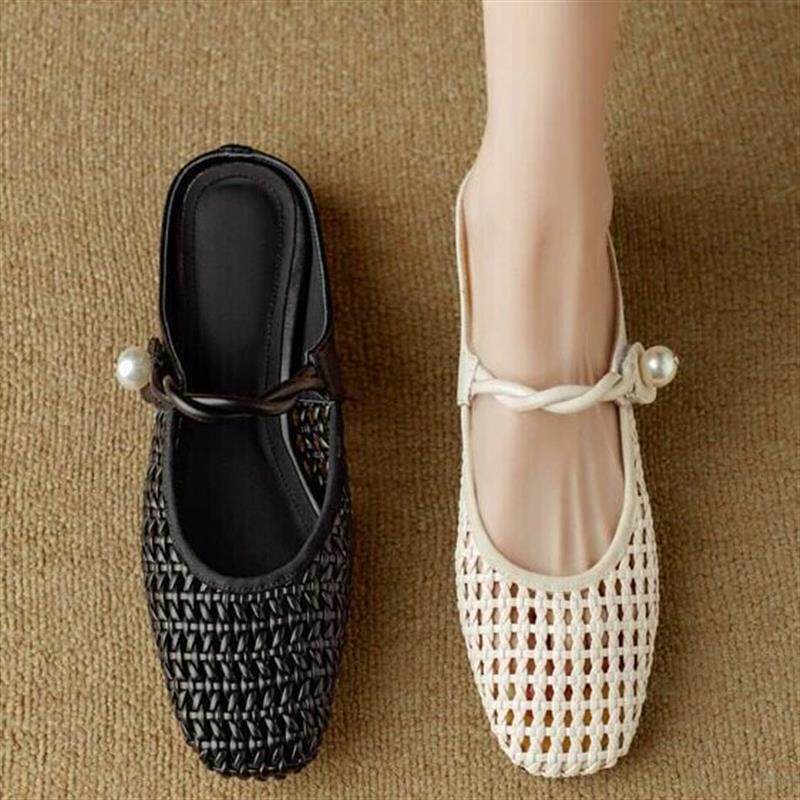 法式复古方头编织镂空后空包头凉鞋女2026新款夏季外穿配裙子低跟
