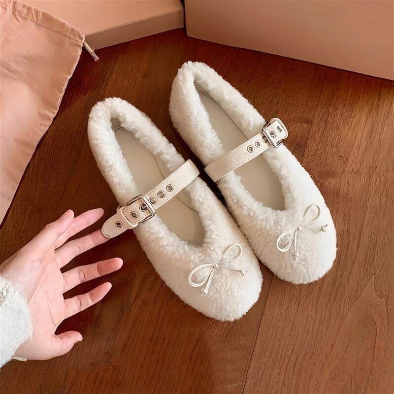 甜心少女~蝴蝶结平底玛丽珍毛毛单鞋女2026年新款舒适保暖芭蕾鞋,女鞋,时尚芭蕾鞋,淘宝优惠券,粉丝福利购,淘宝优惠卷