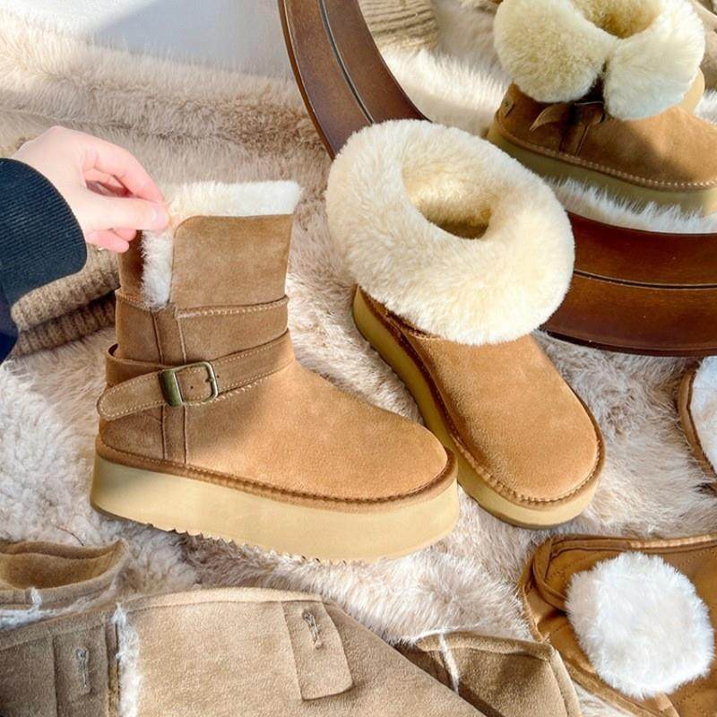 甜美毛绒外翻厚底雪地靴女2026年秋冬新款皮带搭扣两穿保暖雪地靴,女鞋,时尚雪地靴,淘宝优惠券,粉丝福利购,淘宝优惠卷