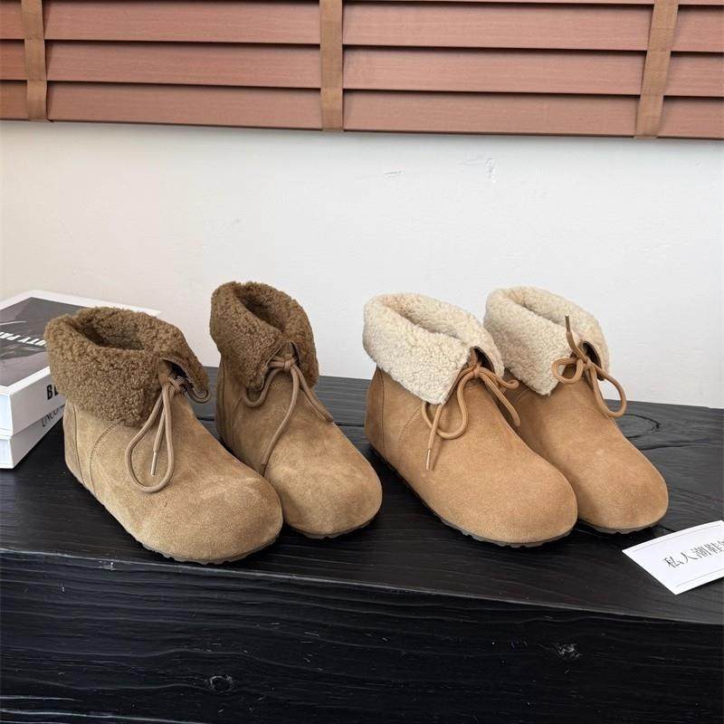 时尚翻边系带两穿雪地靴女2026年新款复古百搭内增高加绒保暖棉靴,女鞋,时尚雪地靴,淘宝优惠券,粉丝福利购,淘宝优惠卷