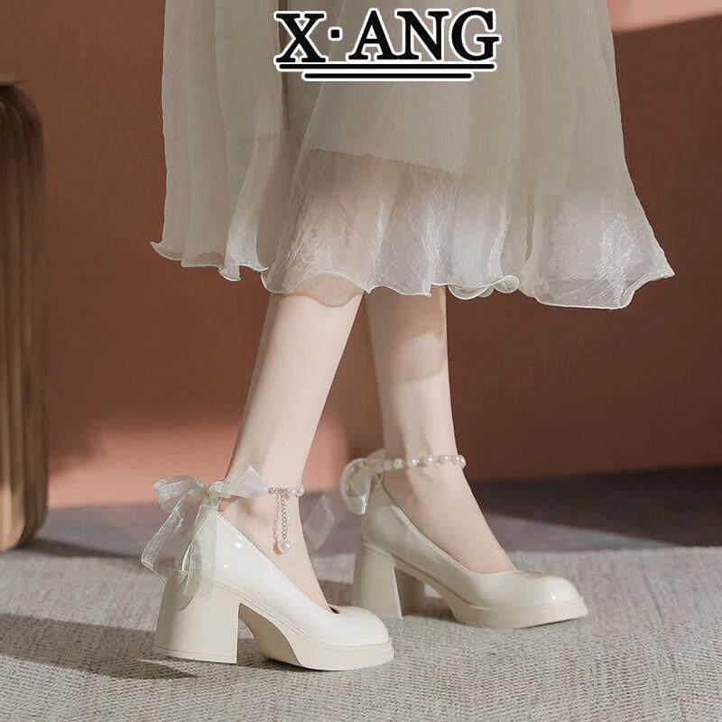 白色高跟鞋子女2026春夏季新款法式温柔风玛丽珍女鞋浅口粗跟单鞋