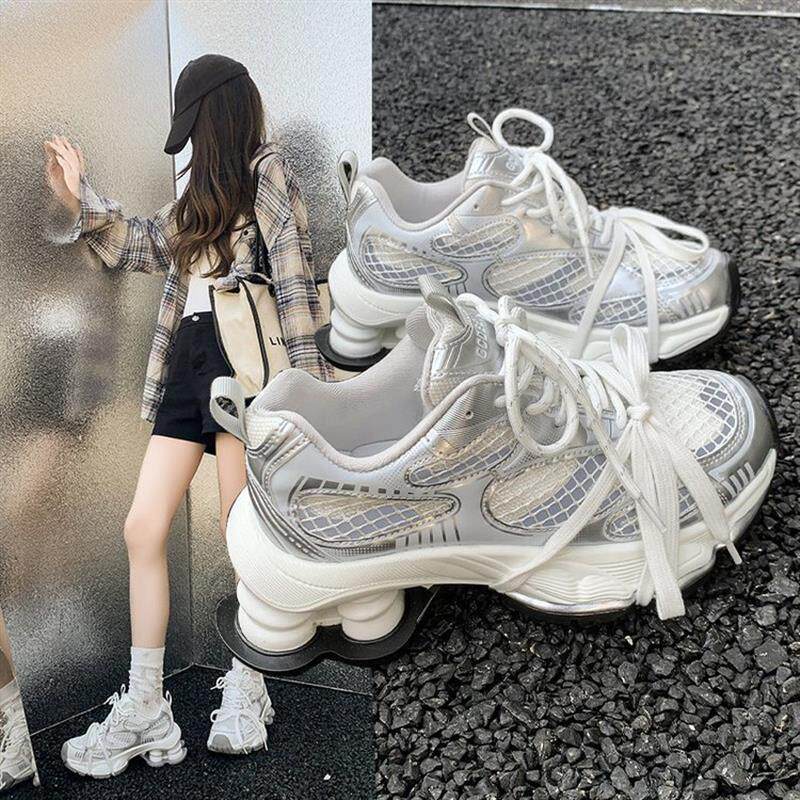 真皮厚底老爹鞋女款2026春季新款女鞋网面透气休闲运动鞋舒适百搭