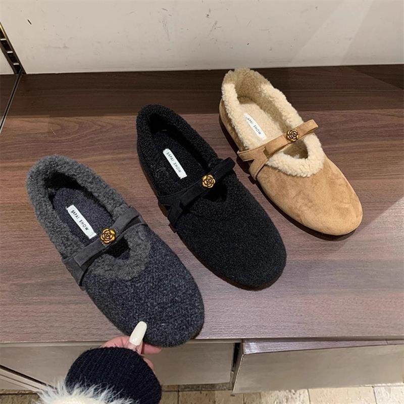 法式蝴蝶结山茶花毛毛勃肯鞋女2026年新款加绒保暖一脚蹬豆豆棉鞋,女鞋,浅口单鞋,淘宝优惠券,粉丝福利购,淘宝优惠卷