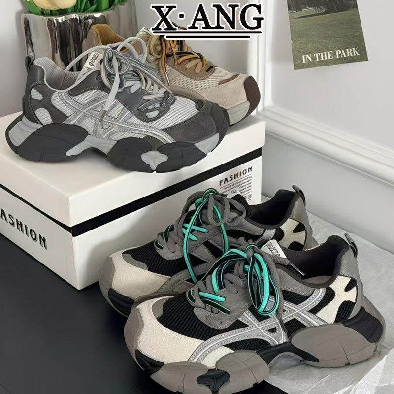 爆款老爹鞋女款2026新款早春季厚底增高鞋子女真皮网面休闲运动鞋