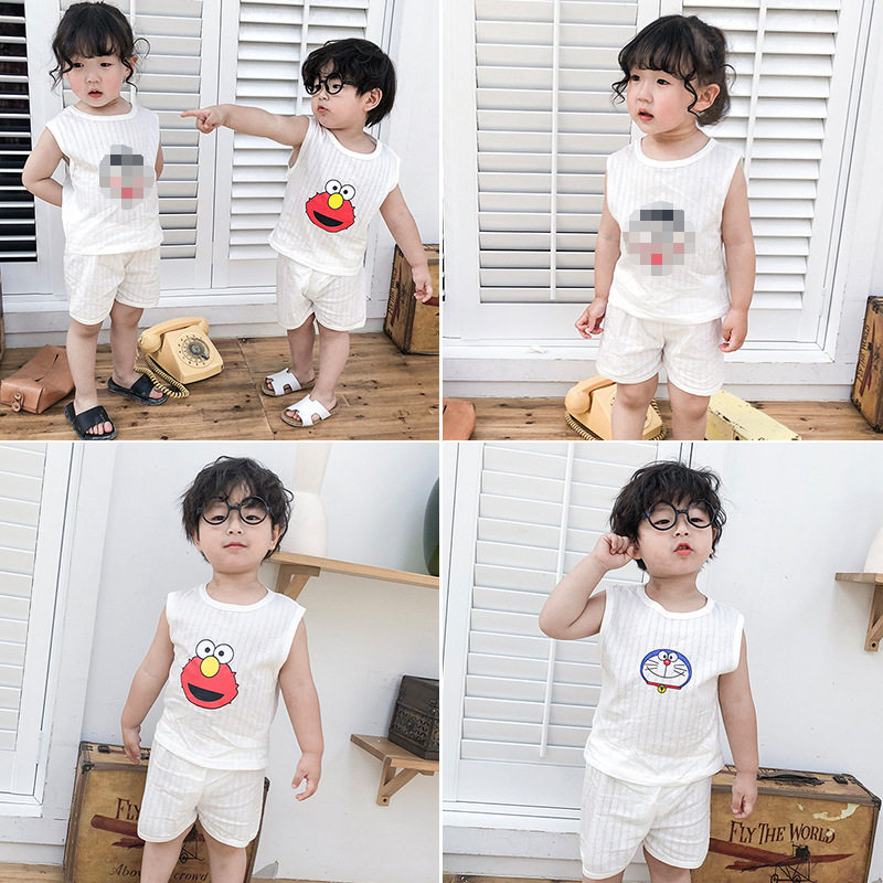 2019 A summer children Breathing cotton Sleeveless vest Set 3 men and women pure cotton Home clothes 5 baby Cartoon pajamasin the Children/Baby/Family fitted , Set  category - from Buy2taobao.com to provide professional Taobao agent buy service