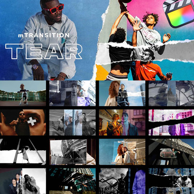 FCPX插件mTransition Tear定格撕纸贴纸视频转场预设50组