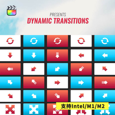 FCPX插件Dynamic Transitions平移缩放旋转运动模糊转场预设36个