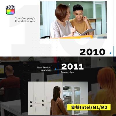 FCPX插件Timeline Slideshow企业宣传发展历程介绍时间线模板