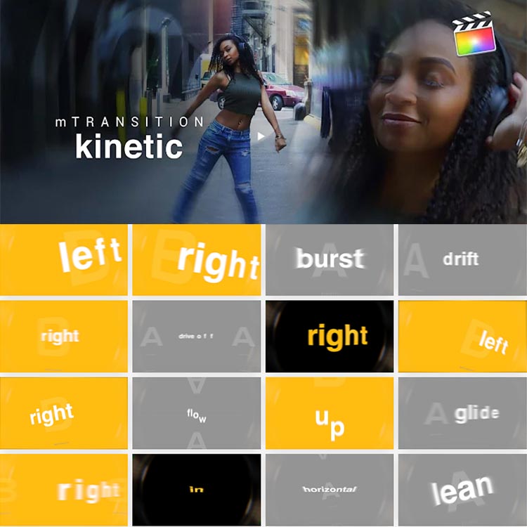 FCPX插件-50个动态快闪缩放移动旋转文字标题转场预设